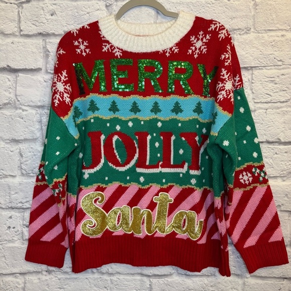 Women's Holiday Verbiage Oversized Christmas Festive Graphic Sweater - Picture 2 of 4